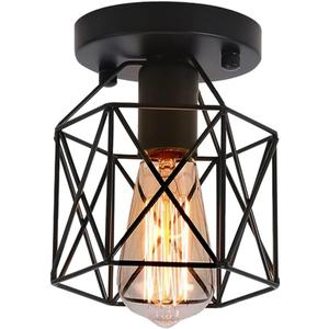 Semi Flush Mount Ceiling Light, Hallway Light Fixtures Ceiling Mount,E26/E27 Base Black Industrial Metal Cage Light Fixtures Ceiling for Farmhouse Kitchen Bedroom Hallway Garage Porch (1)