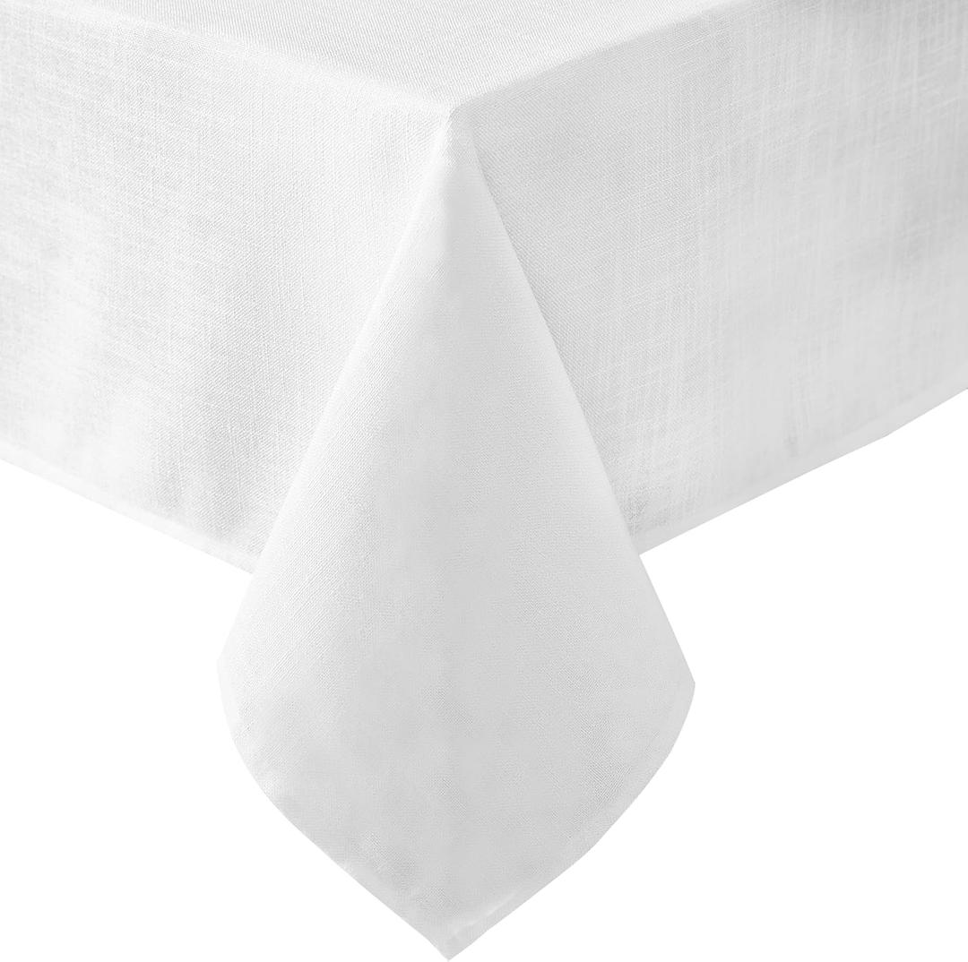 Laura Ashley Harper Luxuriously Smooth Fabric Tablecloth for Formal or Casual Dining, Holiday, Banquet, Wedding or Party, 60" x 102", White