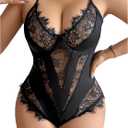 SOLY HUX Women's Plus Size Lingerie Sexy Bodysuit Lace Sheer One Piece Cami Teddy Babydoll Nightwear 2XL