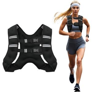Weighted Vest, 6lb/8lb/10lb/12lb/16lb/20lb/25lb/30lb Weight Vest for Men Women, Body Weight Vests Adjustable with Reflective Stripe for Strength Training, Running, Workout, Jogging, Walking (Black)  -10LB