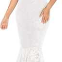 LALAGEN Women's Floral Lace Long Sleeve Off Shoulder Wedding Mermaid Dress (X-Large)