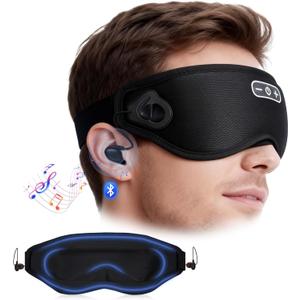Sleep Headphones Wireless Bluetooth 5.4, 100% Blackout Sleep Mask with Bluetooth Headphones with HiFi Stereo in-Ear Earbuds, 3D Weighted Eye Mask for Sleeping Travel Meditation Men Women