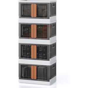 8.4Gal Collapsible Storage Bins with Lids & Wheels - 4 Pack Stackable with Doors, Heavy-Duty Plastic Containers for Home/Office, White (8.4Gal - 4Pack)