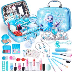 Kids Washable Makeup Girls Toys with Princess Case, Kids Makeup Kit for Girl, Real Girl Makeup Sets for Toddler Kids, Christmas Birthday Gifts Toys for 3 4 5 6 7 8-12 Year Old Girls