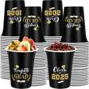 100 Pcs Graduation Cups Class of 2025 Party Plastic Cups 12 oz Graduation Decorations Congrats Grad Disposable Tableware Hot Cold Drinks for School Supplies Festive Celebration(Black)