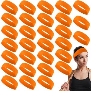 Hotop 30 Pcs Sport Headbands for Women Non Slip Stretchy Soft Fabric Elastic Sweatbands Bulk for Yoga DIY Team Gifts(Orange)