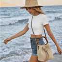 RNIEGA Straw Crossbody Bag Summer Woven Bucket Bags for Women Beach Shoulder Purse Drawstring Handbag Vacation
