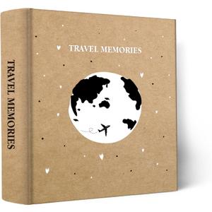 Holoary Photo Album 4x6 200 Photos 2 Pictures Per Page, 200 Pockets 4x6 Inches with Writing Space, Kraft Paper Cover Travel Design World Map Adventure Vacation Travel Photo Album