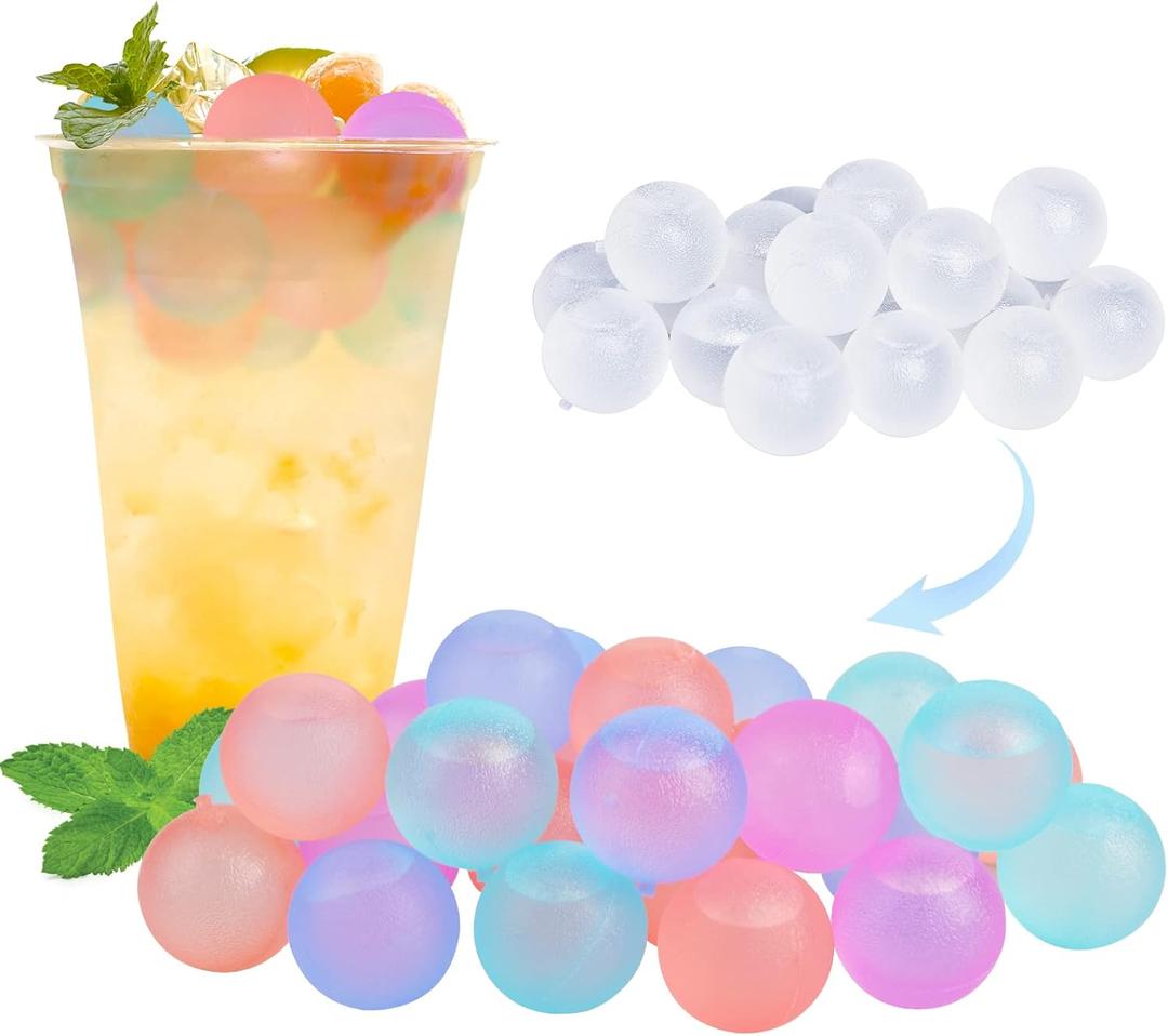 100 Pack Color-changing Reusable Ice Cube for Drinks, Colorful Round Shape Plastic ice Cubes Without Diluting BPA Free, Refreezable Ice Cubes for Coffee, Wine, Whiskey, Cocktails (Color-changing)