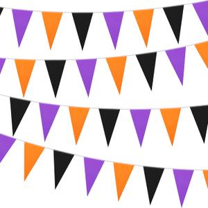 10 Pieces 328 ft Halloween Pennant Banner Flags Black Purple Orange Triangle Flag Banner Halloween Bunting Halloween Party Hanging Decoration Festive Seasonal Decoration for Birthday Outdoor Indoor