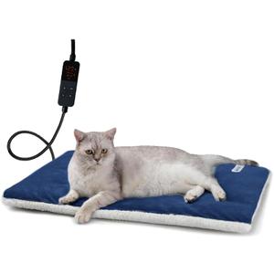 Rest-Eazzzy Heated Cat Bed with Removable Cover, 5 Level Timer & Temperature, Indoor Warming Mat for Cats & Dogs (Heat Pad, Pure-Blue, M) (Medium-1 Pack)