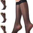 3 Pairs Shiny Knee High Stockings for Women 40 Denier Glossy Nylon Trouser Socks (Black)