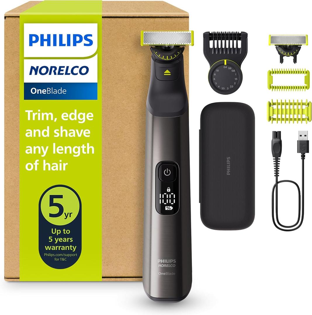 Philips Norelco OneBlade 360 Pro Face + Body, Hybrid Electric Beard Trimmer, Shaver and Bodygroomer, with 360 Blade Technology, Model QP6552/90 (Black/Lime Green)