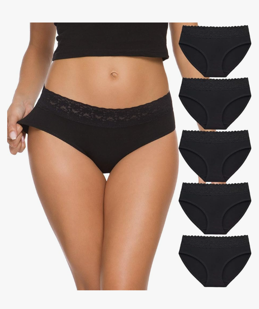 Hipster Panties for Women Underwear Lace Bikini Hip-huggers Panties 5 Pack(218S-Black) M