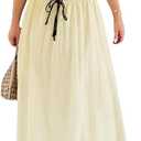 Juakoso Women Y2K 2 Piece Long Skirt Sets Low Cut Sleeveless Tops Flowy Ruffle Maxi Skirt Going Out Outfits Beachwear, Yellow, Small