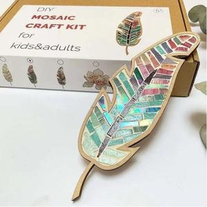 Smowfes Mixed Colour Leaf Mosaic Kit, Creative DIY Colourful Home Decoration Tiles for Crafts, Mosaic Kits for Adults Glass Pieces Kit Mosaic Making Supplies Puzzle