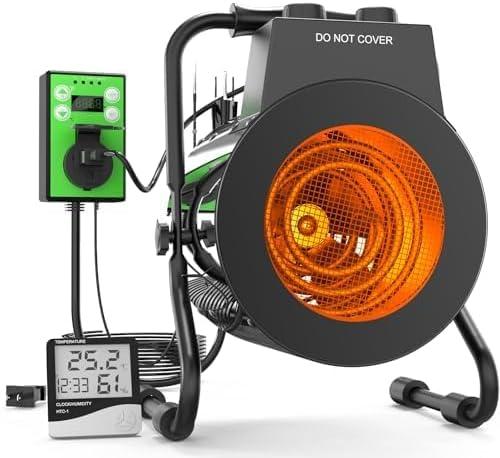 Greenhouse Heater with Thermostat - Portable Patio Outdoor Heater for Green House, Overheating Protection, Fast Heating, Garage Outdoor Use, Silver, Medium