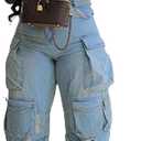 Tbahhir Women's Sexy Off Shoulder Tube Denim Cargo Jumpsuits Wide Leg Baggy Loose Jean Pants Rompers Overalls 3XL