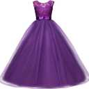 Big Girl Sleeveless Lace Flower Girl Gray Princess Dress Tulle Long Maxi Gown Kids Wedding Bridesmaid Formal Pageant Dresses Purple 12-13 Years