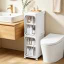 LXLXXL Narrow Storage Cabinet Slim Bathroom Storage Cabinet with Movable Wheels Tall Bathroom Organizer Skinny Cabinet for Small Spaces2-Tier White