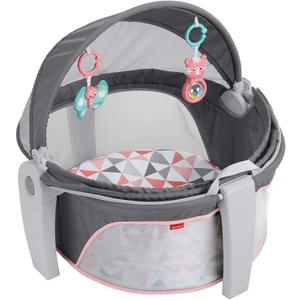 Fisher-Price Portable Bassinet On-The-Go Baby Dome, Travel Play Space with Developmental Newborn Toys & Canopy, Rosy Windmill