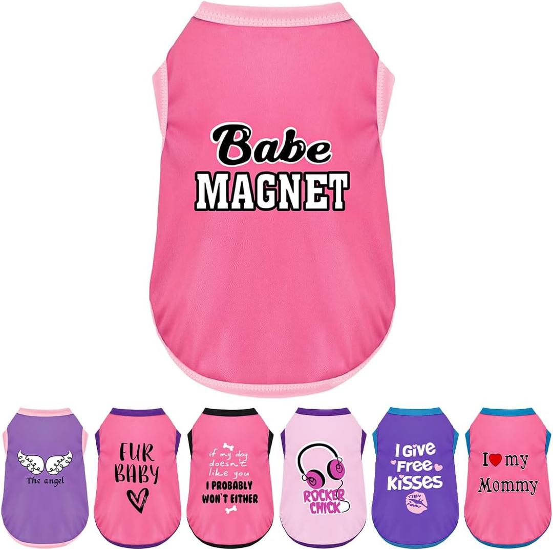 3 x Color-Blocked Dog Tank Top with Playful Heat Transfer Designs  Lightweight Polyester Shirt for Small,MediumDogs, Perfect for Casual Outings.Babe Magnet Pink, XS