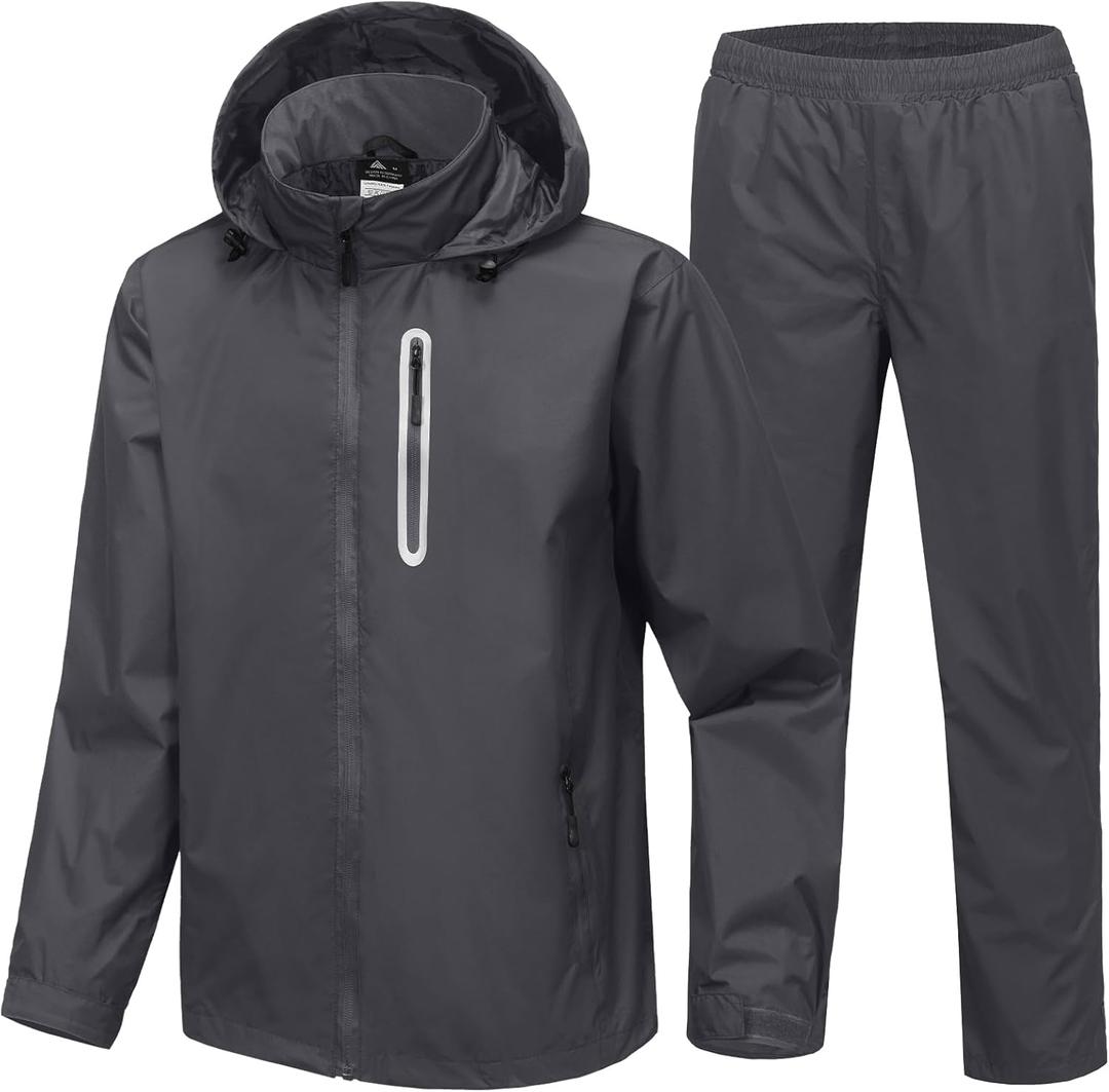 SWISSWELL Men's Waterproof Golf Rain Suit Rain Gear Jacket and Pant Outdoor Lightweight Hooded Raincoat (Large, Charcoal)