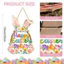 2 x Easter Decoration Bunny Door Sign Wooden Easter Wreath for Front Door Happy Easter Spring Decoration Cute Rabbit Design Flower Egg Welcome Hanging for Home Wall Decor Party Outdoor indoor Supply