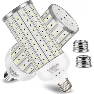 FanNicoo 2 Pack 500W Equivalent LED Corn Light Bulb 5500 Lumen 6500K 60W Large Area Cool Daylight White E26/E27 Medium Base for Outdoor Indoor Garage Warehouse Factory Workshop Street Backyard