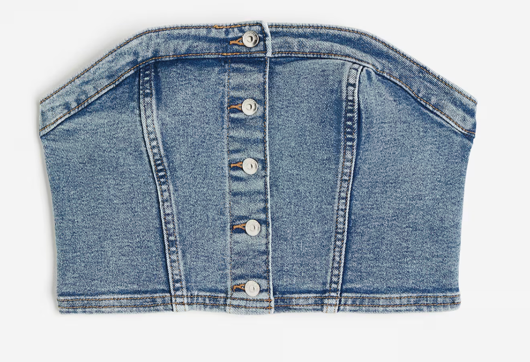 DENIM BUSTIER TOP, Denim blue, M