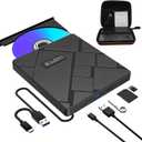 External CD/DVD Drive for Laptop, USB C/3.0 CD Burner,DVD Player for Laptop, Compatible with MacBook, iMac, Windows 11/10/8/7/XP/Linux laptops and PCs,Portable CD Reader with Carrying case