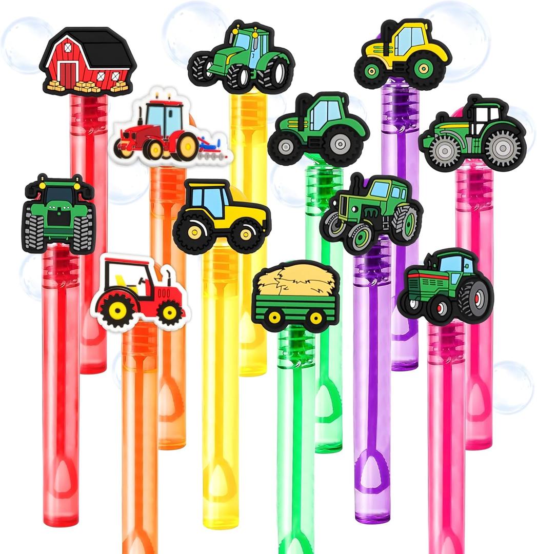 Tractor Party Favors for Kids  24PCS Farm-Themed Bubble Wands, Great for Birthday Supplies, Pinata Fillers, Goodie Bags & Classroom Rewards