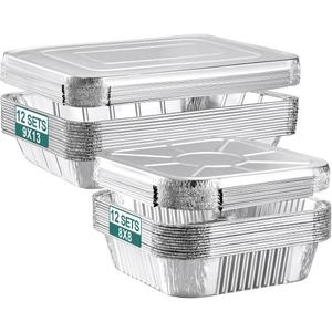 24 Pack Disposable Aluminum Pans with Lids Combo Set- 12 Large 9x13 Foil Pans Half Size & 12 Small 8x8 Tin Foil Baking Pans, Tin Trays Containers for Meal Prep, Food Cooking, Roasting, Heating