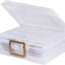 novelinks Transparent 4" x 6" Photo Organizers and Photo Storage Box with Handle, 16 Inner Photo Cases, Portable Picture Organizers & Photo Storage Containers (Clear-Gold Handle)