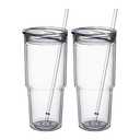 MEWAY 30oz/2 pcs Classic Insulated Tumblers,Double Wall Acrylic Tumbler with Lid，Reusable Plastic Insulated Tumblers with Straw，for cold drinks, sand ice, whatever you like(transparent,2 pack)