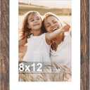 Hongkee 8x12 Picture Frame with Glass, Display Pictures 6x9 with Mat or 8 x 12 without Mat - Wall and Tabletop, 8 by 12 Photo Wooden Frames (Rustic Brown, 1 Pack)
