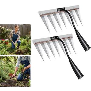2Pcs Iron Rake for Weeding, Garden Metal Rake Heavy Duty with 7 Tines, Garden Weeding Rake Tools, Sharp Gardening Weed Rake Tool, Hand Rake Weeder Tool Weed Puller for Backyard Farm Planting Weeding