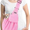 Lukovee Pet Sling, Hand Free Dog Sling Carrier Adjustable Padded Strap Tote Bag, Shoulder Bag with Safety Belt & Front Pocket for Small Dog Cat Puppy (Pink-WY,Small) (B3- Pink (Knitted Fabric))