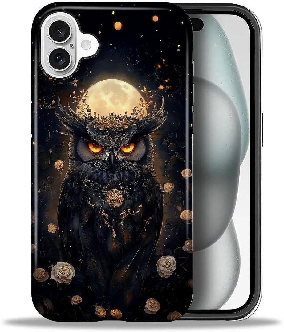 CARLOCA Case for iPhone 16,Celestial Owl Unique Forest Moon Nature Design Hybrid Dual Protection Soft TPU Hard PC Shockproof Anti-Scratch Cover Men Women Stylish Protective Phone Case
