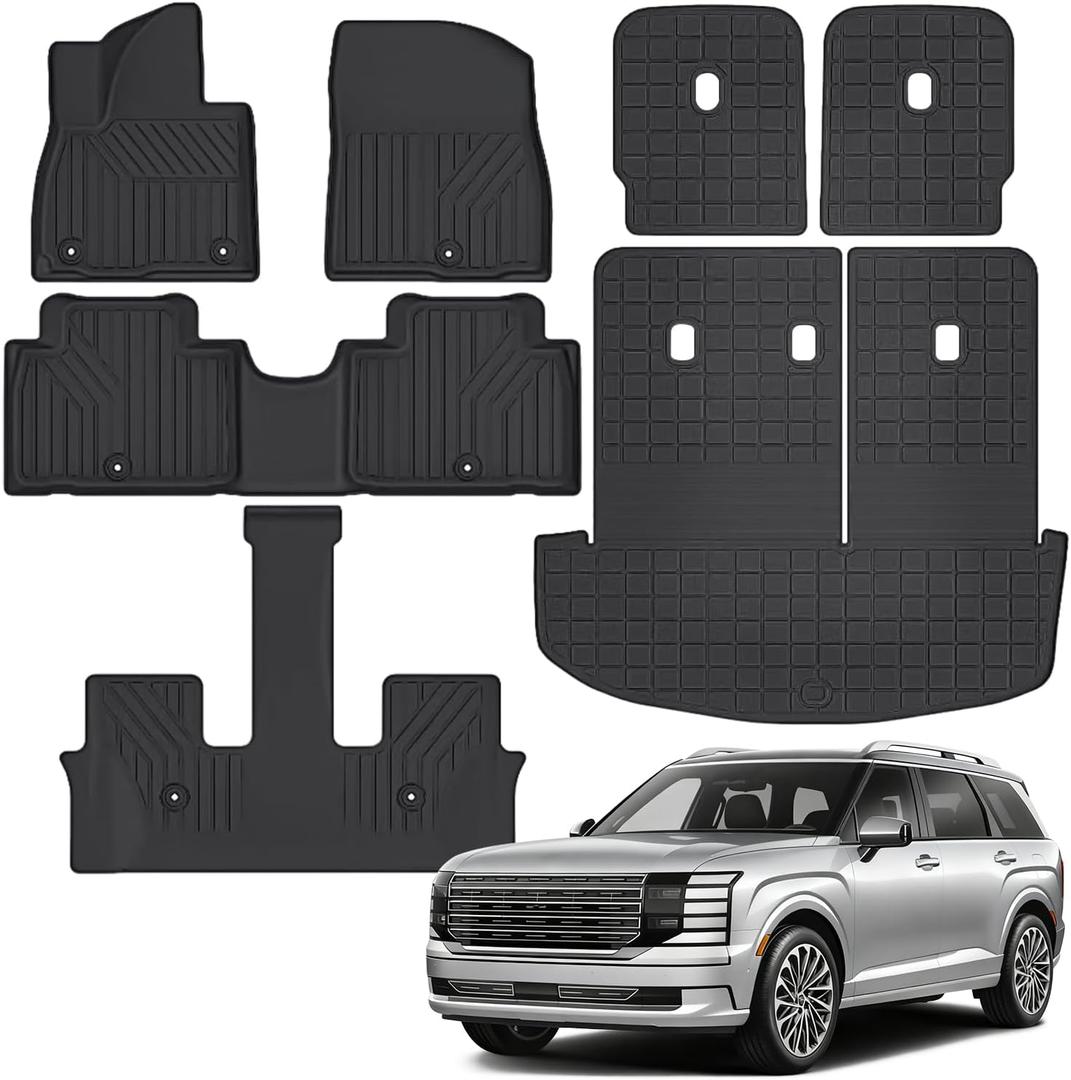 Floor Mats Compatible with Hyundai Palisade 2026 7 Seats(Only Fuel),All Weather Protection Duarble TPE Cargo Liner with Backrest Mats Accessories Compatible with Hyundai Palisade 2026 Fuel