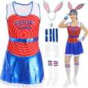 7PCS Womens Halloween Bunny Basketball Jersey Set-with Skort,Gloves, Headband, Wristbands, Socks, Hair Hoop & Tail (M)