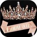 COCIDE "BIRTHDAY QUEEN Birthday Sash for Women Birthday Tiaras for Girls Birthday Decorations Set Rhinestone Headband Hair Accessories Glitter Crown for Party Supplies (Rose Gold)