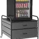 Mini Fridge Stand, 120LBS Metal Frame Black Iron Top, 2 Drawer Fridge Cart with Large Fabric Drawers, 4 Swivel Wheels for Home, Kitchen, Dorm, Office