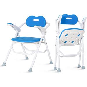 Foldable Upgraded Shower Chair with Armrests and Back, Heavy Duty Folding Bathtub Chair with Thicker Shower Seat for Elderly, Handicap, Disabled, Seniors & Pregnant, Supports Up to 400 lbs. (Blue)