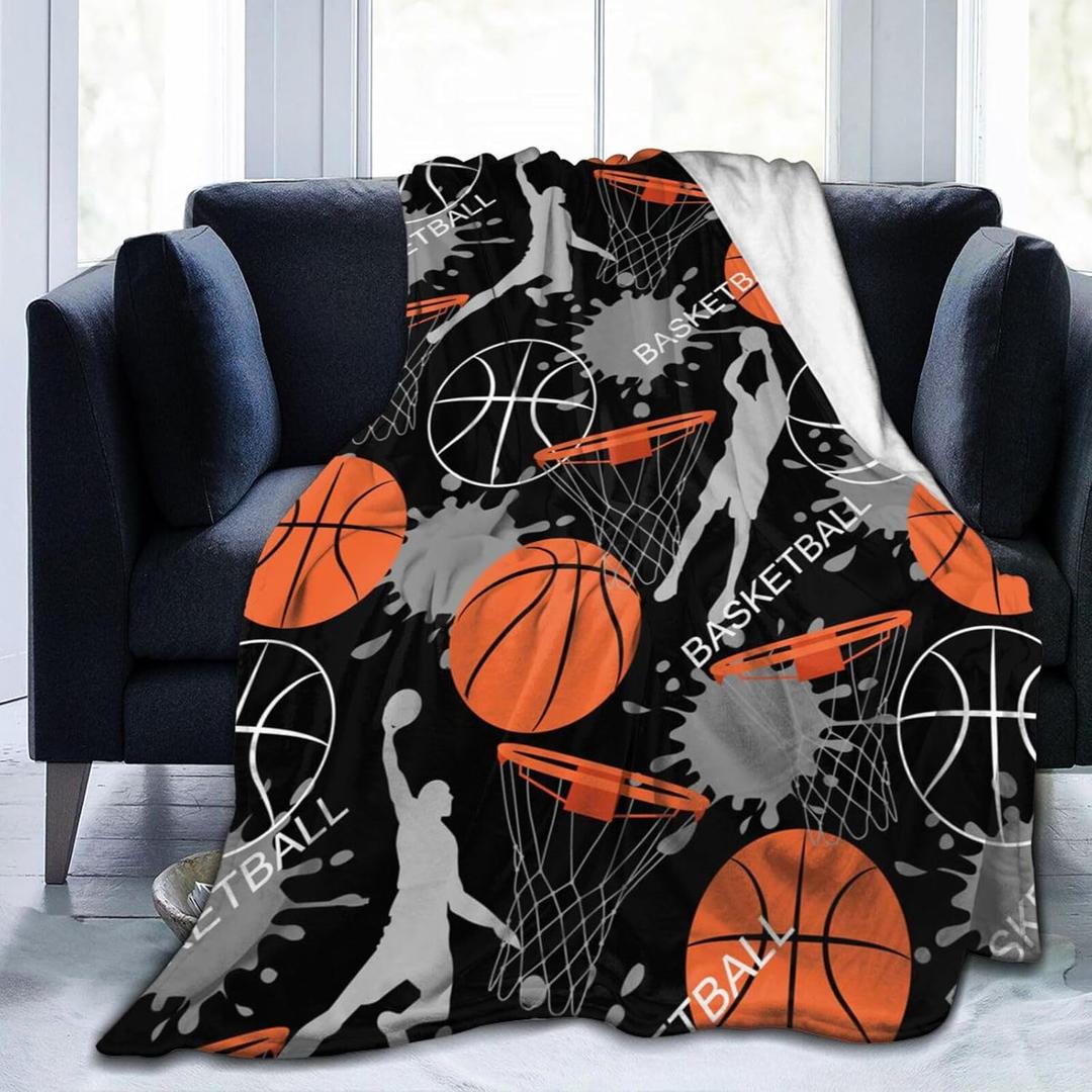 Basketball Sports Ball Cool Throw Blanket Soft Bed Bedding Warm Cozy Plush Flannel Fleece Blankets Gifts for Kids Boys Teens Men, Sofa Couch Bedroom Home Decor, 60"x50"