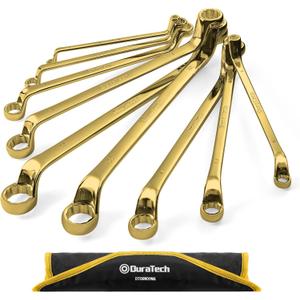 DURATECH Offset Box Wrench Set, Metric, 9-Piece, 6-23mm, 75-Degree, CR-V Steel, Titanium Plating with Pouch