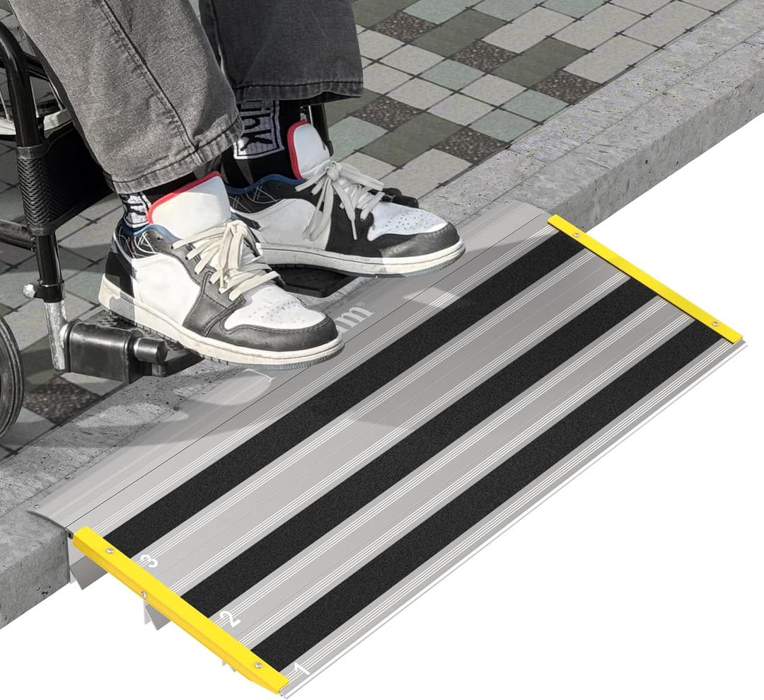 3" Rise Door Threshold Ramps for Doorways, Stable Yellow Edge, Aluminum Wheelchair Ramp for Home Steps, Adjustable Modular Entry Ramp for Scooters, Power Chairs, 880LBS Load Capacity