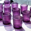 VOHO 12pcs Purple Votive Candle Holders for Christmas Holiday Decorations, Vintage Glass Votive Candle Holder for Coffee Table Centerpiece, Ribbed Tealight Candle Holder for Birthday Gifts