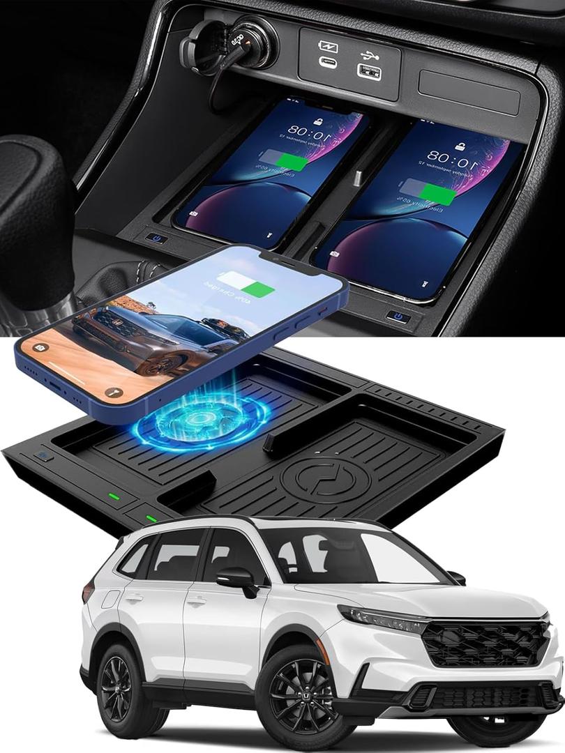 CarQiWireless Wireless Charger for Honda CRV 2023 2024 2025 2026 Cnter Console Phone Wireless Charging Pad Sport Hybrid CR-V Accessories Car Dual Position Wireless Phone Charger for CRV 2023-2026