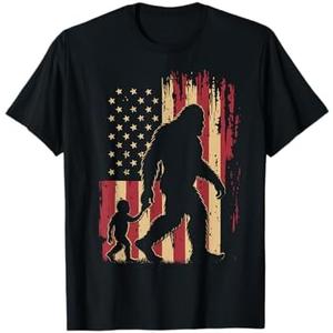 American Flag Bigfoot Dad Fathers Day Sasquatch Fathers Day T-Shirt M